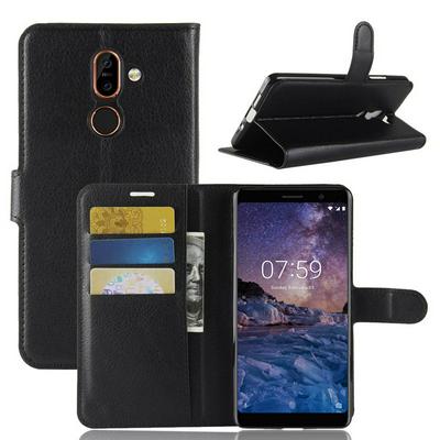 For Nokia 7 Plus Lychee Pattern Wallet Style Folio Flip Leather Case with Stand and Card Slots Function