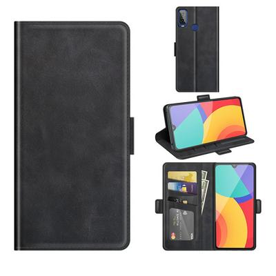 For alcatel 1L (2021) Double Buckle Wallet Style Folio Flip Leather Case with Stand and Card Slots Function