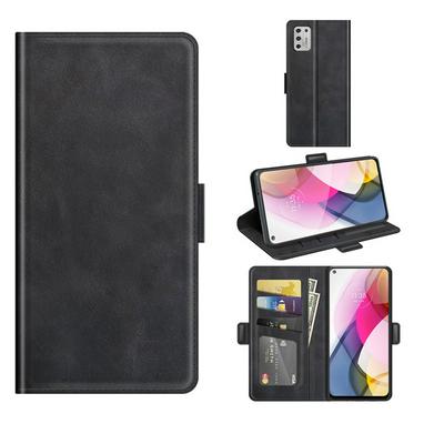 For Motorola Moto G Stylus (2021) Double Buckle Wallet Style Folio Flip Leather Case with Stand and Card Slots Function