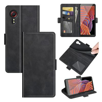 For Samsung Galaxy Xcover 5 Double Buckle Wallet Style Folio Flip Leather Case with Stand and Card Slots Function