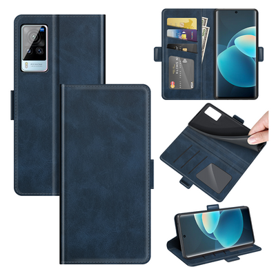 For  vivo X60 Pro Double Buckle Wallet Style Folio Flip Leather Case with Stand and Card Slots Function