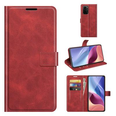 For Xiaomi Redmi K40 Square Buckle Folio Flip Leather Case with Stand and Card Slots Function