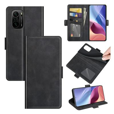 For Xiaomi Redmi K40 Double Buckle Wallet Style Folio Flip Leather Case with Stand and Card Slots Function