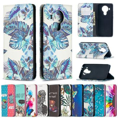 For Nokia 5.4 Painted Magnetic Closure Folio Flip Leather Case with Card Slots and Stand Function