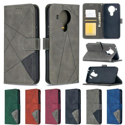 For Nokia 5.4 Stitching Color Rhombus Pattern BF05 Scratch Resistant PU Leather Wallet Phone Case with Stand &Card Slots