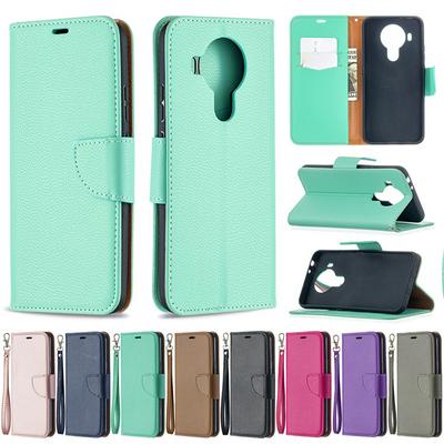 For Nokia 5.4 Solid Color Lychee Pattern Flip Leather Case with Wrist Strap & Stand Function