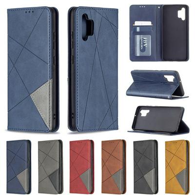 For Samsung Galaxy A32 4G Rhombus Magnetic Closure Shockproof PU Leather + TPU Wallet Case with Card Slots Kickstand 