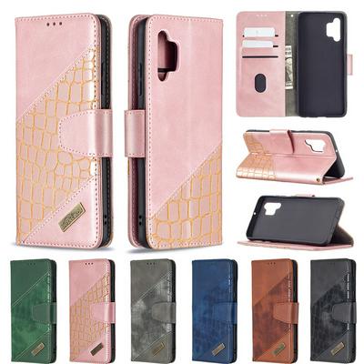 For Samsung Galaxy A32 4G Colorblock Crocodile Pattern BF04 PU Leather Wallet Phone Case with Stand &Card Slots