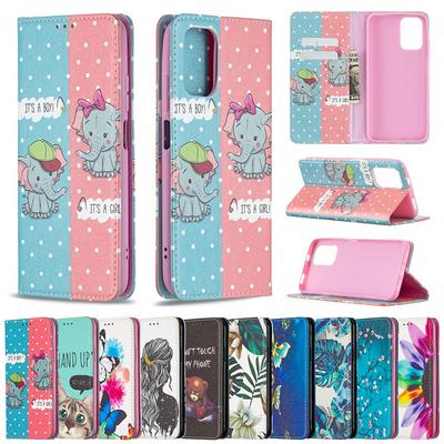 For Xiaomi Redmi Note 10S Painted Magnetic Closure Folio Flip Leather Case with Card Slots and Stand Function