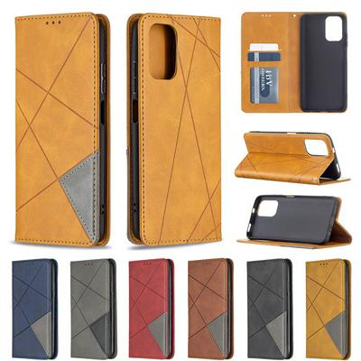 For Xiaomi Redmi Note 10S Rhombus Magnetic Closure Shockproof PU Leather + TPU Wallet Case with Card Slots Kickstand 