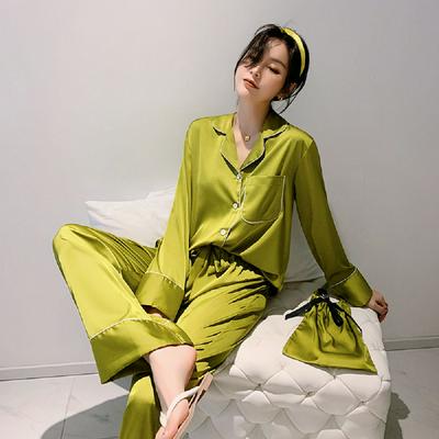 JULY'S SONG New 2 Pieces Pajama Sets Women Faux Silk Sleepwear With Bags Oversize Leisure Long Sleeve Spring Homewear Female