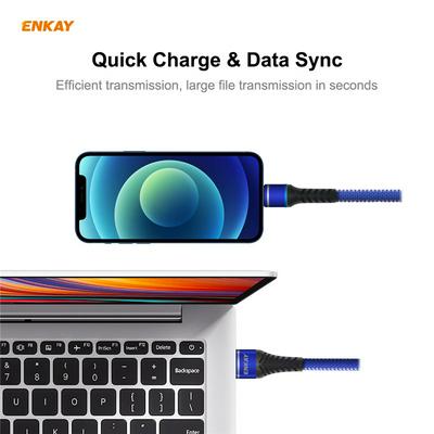 ENK-CB207 USB 3.0 to Lightning Interface Double-color Nylon Braided Luminous Round Wire 3A Fast Charging Data Cable