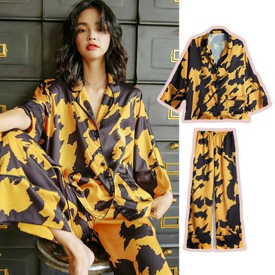 Two-piece Set Fashionable Thin Loose Silk Pajamas Long-sleeved Home Wear Suit