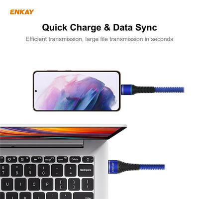 ENK-CB107 USB 3.0 to Type-C Interface Double-color Nylon Braided Luminous Round Wire 3A Fast Charging Data Cable