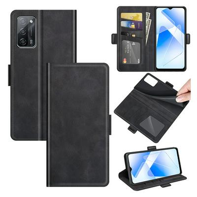 For OPPO A55 5G Double Buckle Wallet Style Folio Flip Leather Case with Stand and Card Slots Function