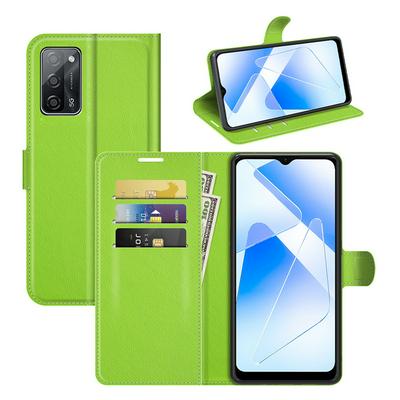 For OPPO A55 5G Solid Color Folio Flip Leather Case with Stand and Card Slots Function