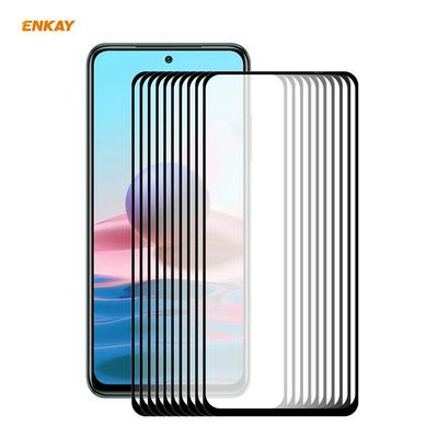 10PCS 0.26mm 9H 2.5D Full Glue Full Cover Tempered Glass Protective Film for Xiaomi Redmi Note 10/Note 10S