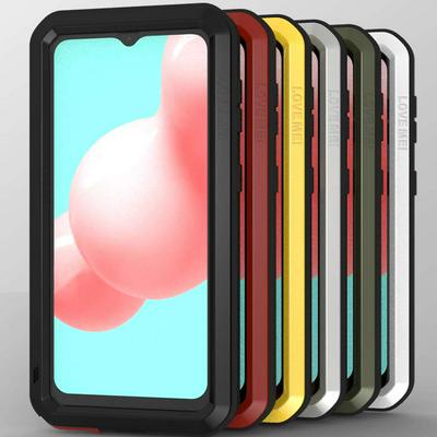 For Samsung Galaxy A32 5G Love Mei Powerful Series Silicone + Metal + Tempered Glass Support Wireless Charging Back Cover Case