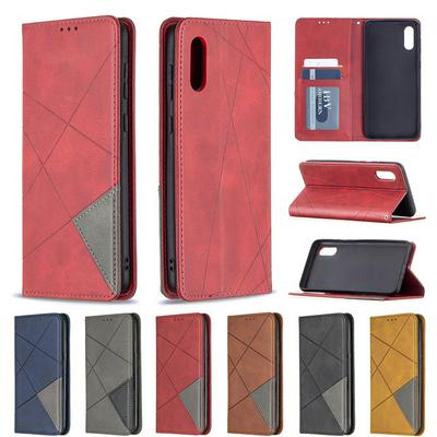 For Samsung Galaxy A02s Rhombus Magnetic Closure Shockproof PU Leather + TPU Wallet Case with Card Slots Kickstand 
