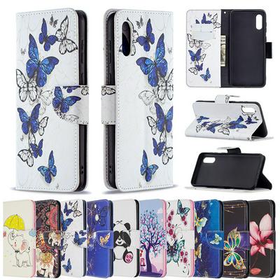 For Samsung Galaxy A02 Merge Painted All-round Protection PU Leather Wallet Phone Case with Card Slots&Stand 