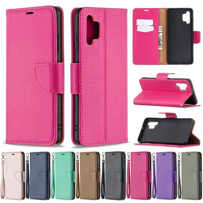 For Samsung Galaxy A32 4G Solid Color Lychee Pattern Flip Leather Case with Wrist Strap & Stand Function