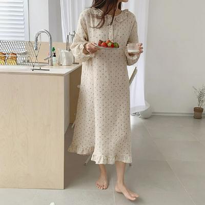 Autumn Ruffle Nightgown Women Cherry Print Sleep Dress Loose Casual Cute Homewear Long Sleeve O-neck Nightdress Sexy Soft S1032