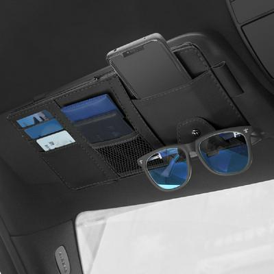 Car Sun Visor Storage Zipper Bag Business Card Holder Glasses Bill Organizer