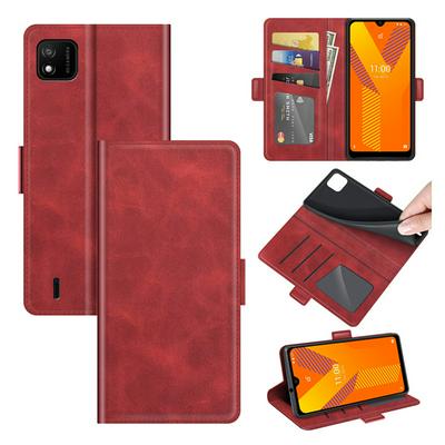 For Wiko Y62 Double Buckle Wallet Style Folio Flip Leather Case with Stand and Card Slots Function
