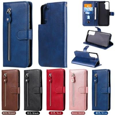 For Samsung Galaxy S21+ 5G Calf Pattern Zipper Shockproof Leather + Soft TPU Wallet Case with Stand and Card Slots