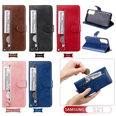 For Samsung Galaxy S21 5G Calf Pattern Zipper Shockproof Leather + Soft TPU Wallet Case with Stand and Card Slots