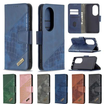 For Huawei P50 Pro Colorblock Crocodile Pattern BF04 PU Leather Wallet Phone Case with Stand &Card Slots