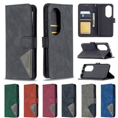 For Huawei P50 Pro Stitching Rhombus Pattern BF05 PU Leather Wallet Phone Case with Stand &Card Slots