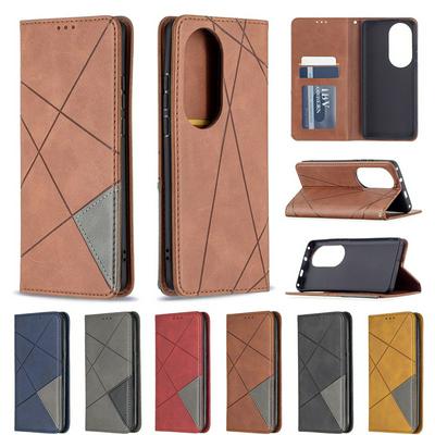 For Huawei P50 Pro Rhombus Magnetic Closure Shockproof PU Leather + TPU Wallet Case with Card Slots Kickstand 