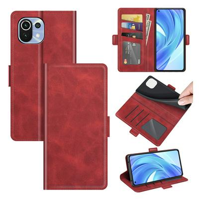 For Xiaomi Mi 11 Lite Double Buckle Wallet Style Folio Flip Leather Case with Stand and Card Slots Function