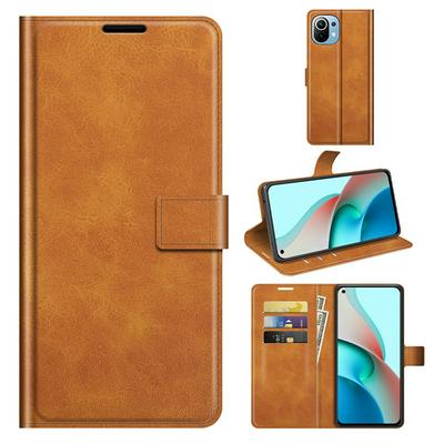 For Xiaomi Mi 11 Lite 4G/5G Square Buckle Folio Flip Leather Case with Stand and Card Slots Function