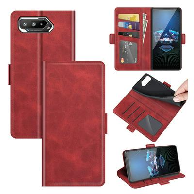 For Asus ROG Phone 5 Double Buckle Wallet Style Folio Flip Leather Case with Stand and Card Slots Function