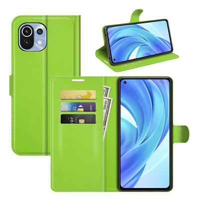 For Xiaomi Mi 11 Lite 4G/5G Solid Color Folio Flip Leather Case with Stand and Card Slots Function