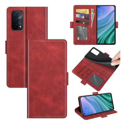 For OPPO A54 5G Double Buckle Wallet Style Folio Flip Leather Case with Stand and Card Slots Function