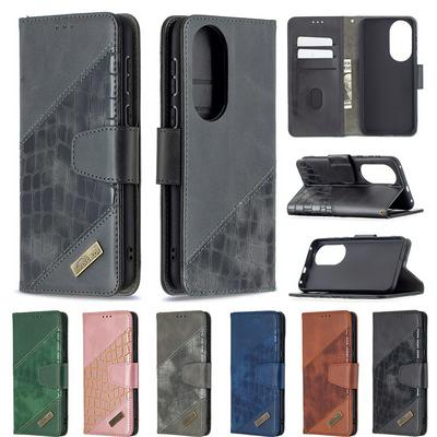 For Huawei P50 Colorblock Crocodile Pattern BF04 PU Leather Wallet Phone Case with Stand &Card Slots