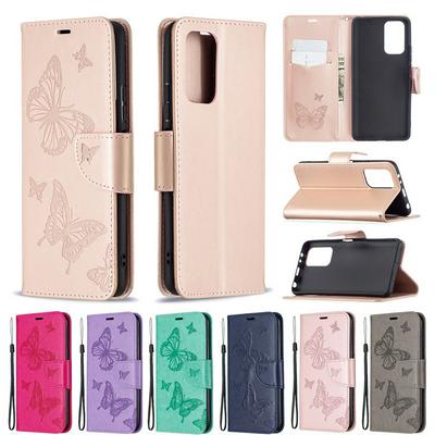 For Xiaomi Redmi Note 10 Pro Embossed Double Butterfly Case Flip Leather Wallet with Wrist Strap & Card Slots