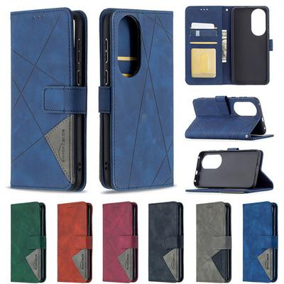For Huawei P50 Stitching Rhombus Pattern BF05 PU Leather Wallet Phone Case with Stand &Card Slots