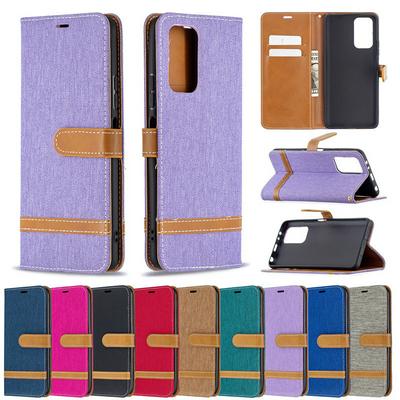 For Xiaomi Redmi Note 10 Pro Color Block Denim Cloth PU Leather Wallet Phone Case with Card Slots&Stand 