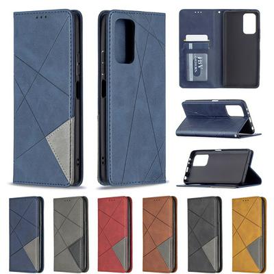 For Xiaomi Redmi Note 10 Pro Rhombus Magnetic Closure Shockproof PU Leather + TPU Wallet Case with Card Slots Kickstand 