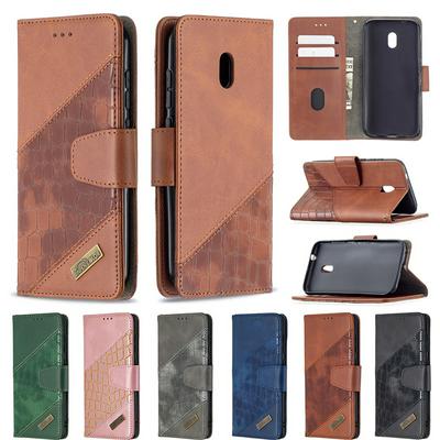 For Nokia C1 Plus Colorblock Crocodile Pattern BF04 PU Leather Wallet Phone Case with Stand &Card Slots