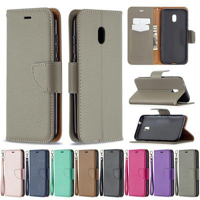 For Nokia C1 Plus Solid Color Lychee Pattern Flip Leather Case with Wrist Strap & Stand Function