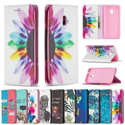 For Nokia C1 Plus Painted Magnetic Closure Folio Flip Leather Case with Card Slots and Stand Function