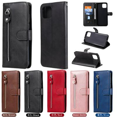 For Oppo A92s Calf Pattern Zipper Shockproof Leather + Soft TPU Wallet Case with Stand and Card Slots