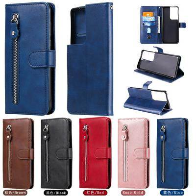 For Samsung Galaxy S21 Ultra 5G Calf Pattern Zipper Shockproof Leather + Soft TPU Wallet Case with Stand and Card Slots