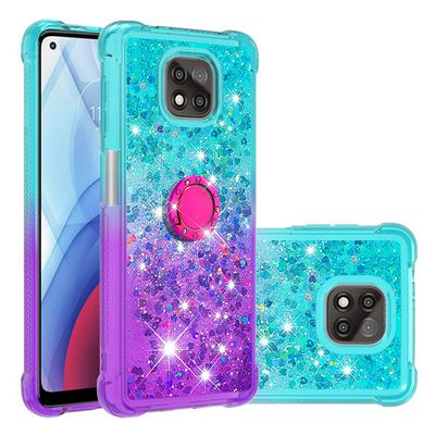For Motorola Moto G Power (2021) Ring Buckle Anti-fall Scratch Resistant Gradient Quicksand Soft TPU Back Cover Phone Case