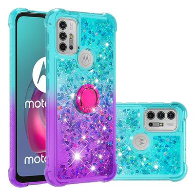 For Motorola Moto G30/G10 Ring Buckle Anti-fall Scratch Resistant Gradient Quicksand Soft TPU Back Cover Phone Case